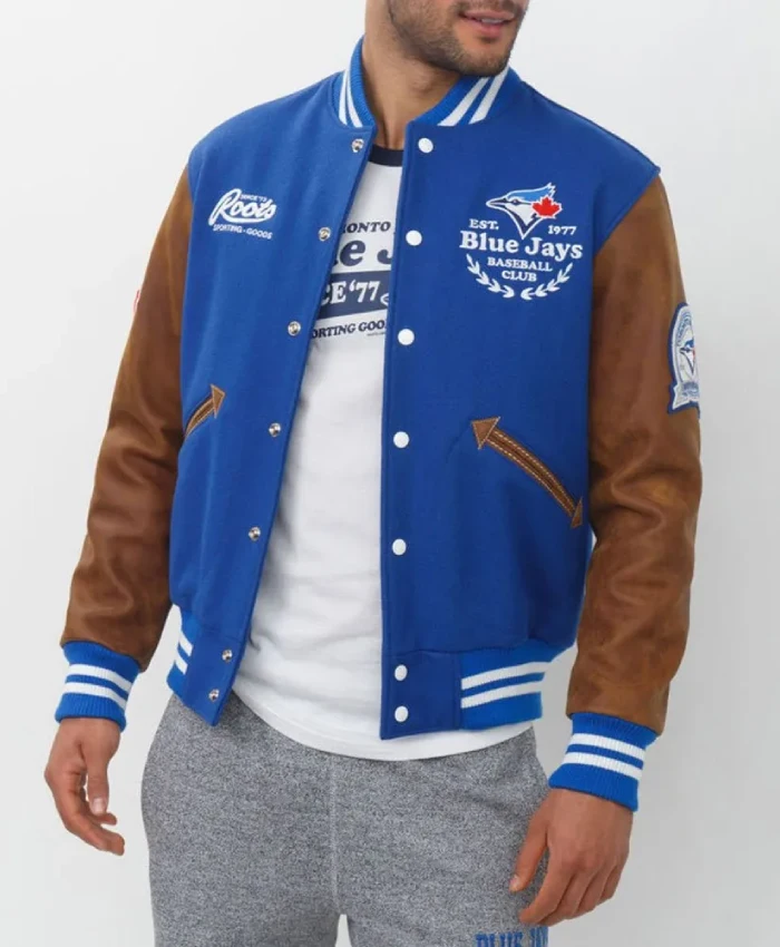 Toronto Blue Jays Varsity Blue and Brown Jacket Toronto Blue Jays Varsity Blue and Brown Jacket