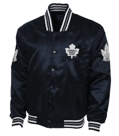 Toronto Maple Leafs Navy Blue Button-Up Satin Jacket