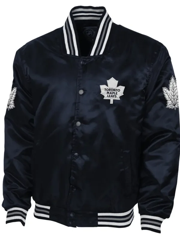 Toronto Maple Leafs Navy Blue Button-Up Satin Jacket