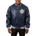 Toronto Maple Leafs Varsity Navy Leather Jacket