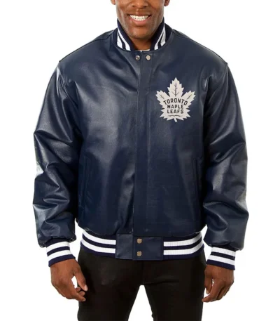 Toronto Maple Leafs Varsity Navy Leather Jacket