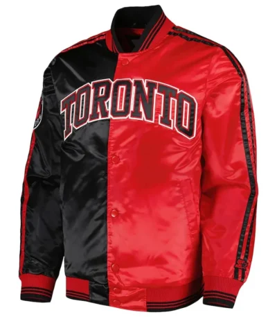 Toronto Raptors Color Block Black and Red Satin Jacket