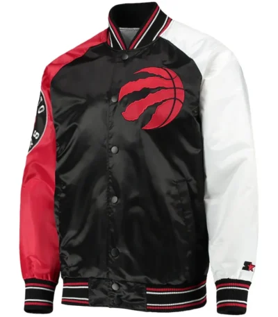 Toronto Raptors Reliever Raglan Black and Red Full-Snap Jacket