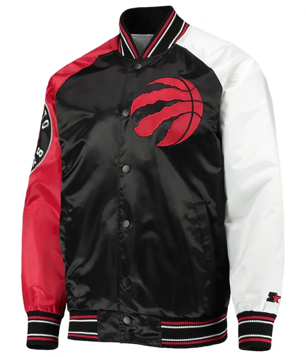 Toronto Raptors Reliever Raglan Black and Red Full-Snap Jacket Toronto Raptors Reliever Raglan Black and Red Full-Snap Jacket