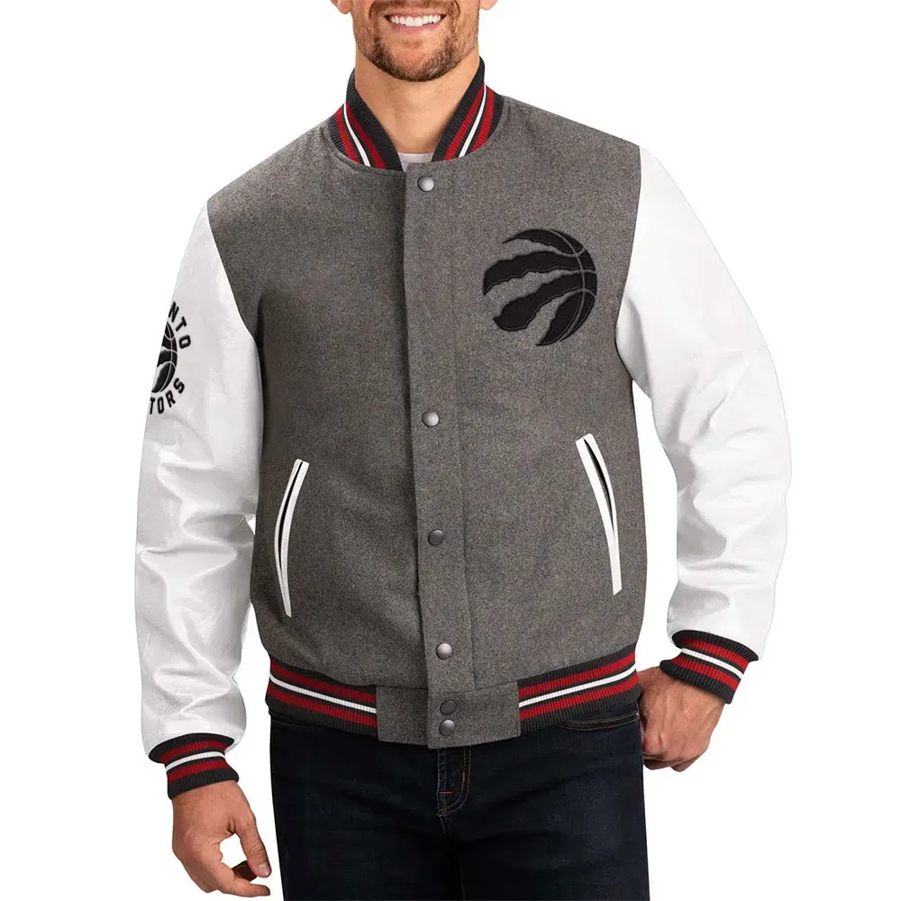 Toronto Raptors Varsity Gray and White Jacket Toronto Raptors Varsity Gray and White Jacket