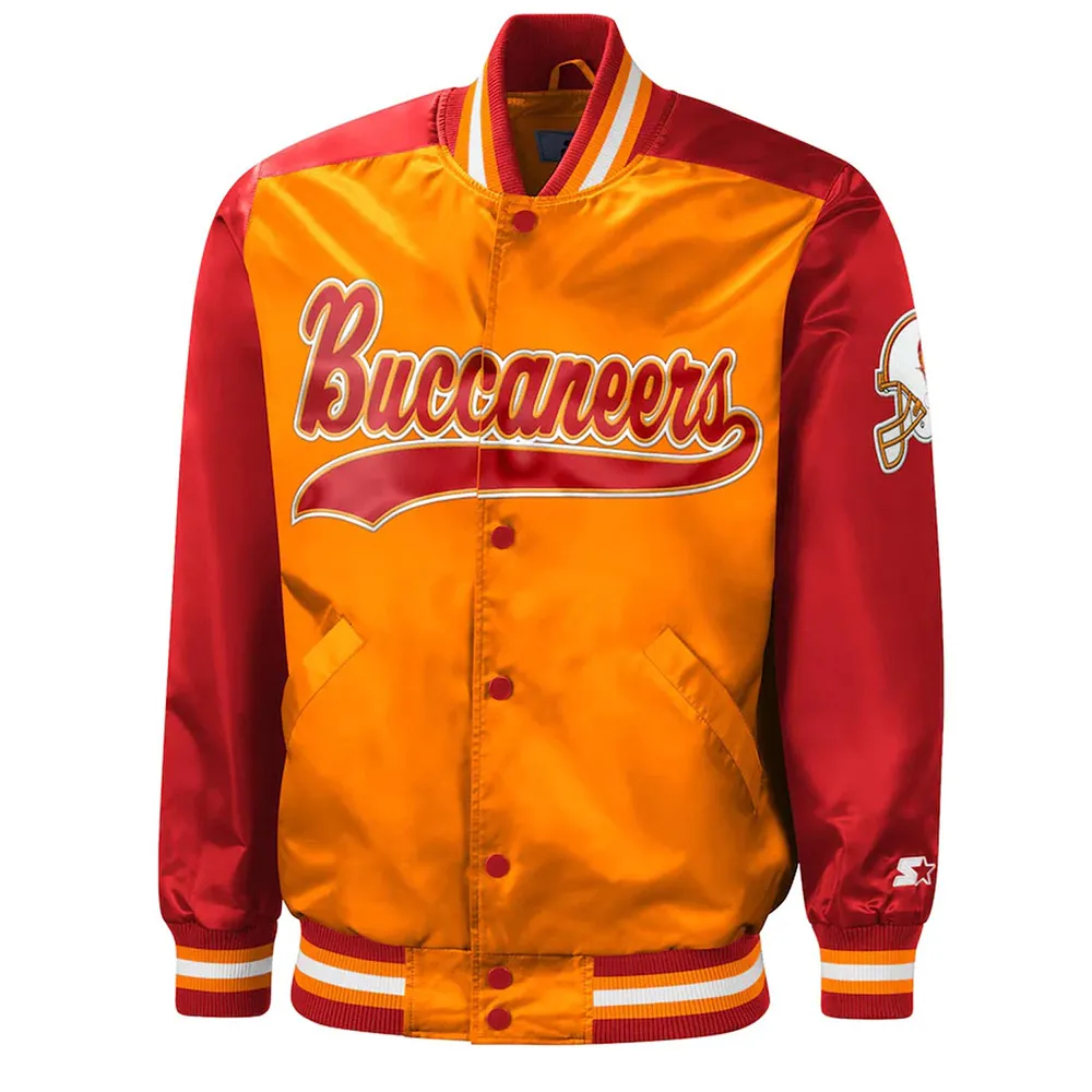 Tradition Tampa Bay Buccaneers Orange-Red Varsity Satin Jacket Tradition Tampa Bay Buccaneers Orange-Red Varsity Satin Jacket