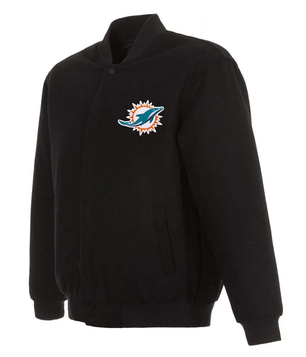 Varsity Miami Dolphins Black Wool Jacket Varsity Miami Dolphins Black Wool Jacket