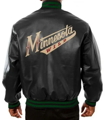 Varsity Minnesota Wild Black Leather Jacket