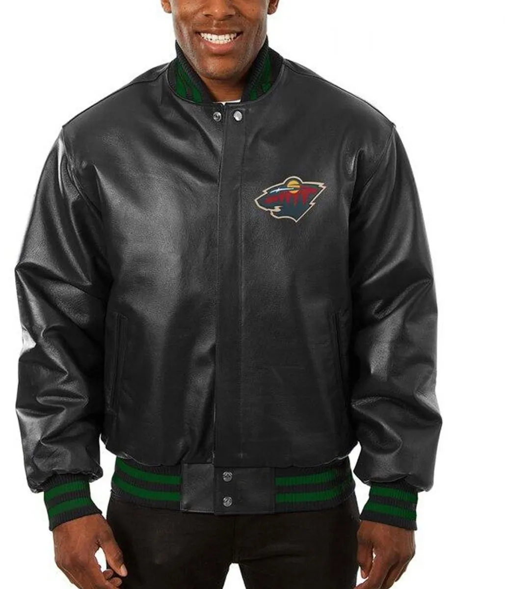 Varsity Minnesota Wild Black Leather Jacket Varsity Minnesota Wild Black Leather Jacket