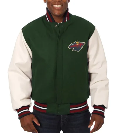 Varsity Minnesota Wild Green and White Two-Tone Jacket