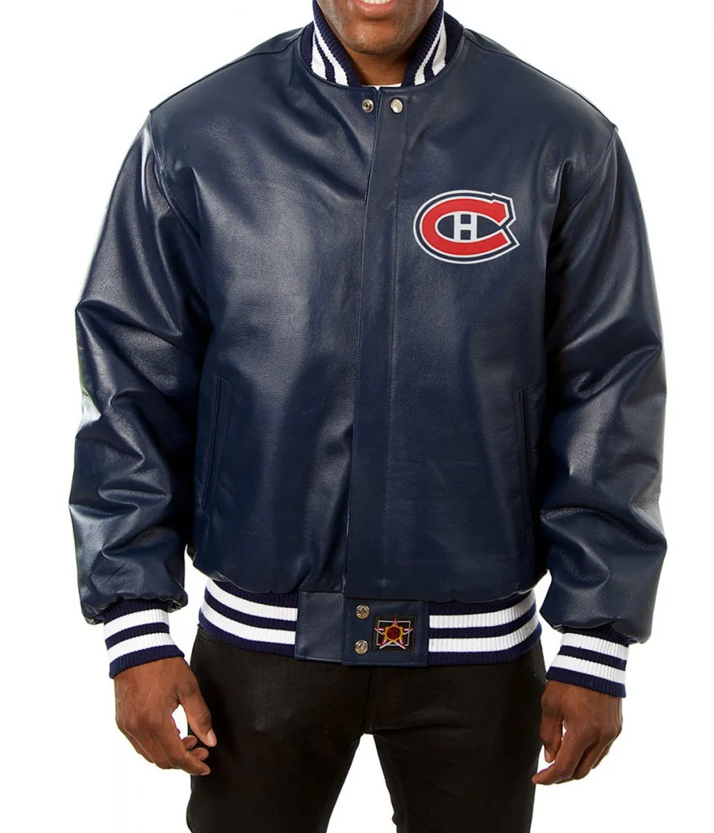 Varsity Montreal Canadiens Navy Blue Leather Jacket Varsity Montreal Canadiens Navy Blue Leather Jacket