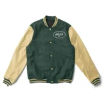 Varsity NY Jets Green and Cream Wool-Leather Jacket