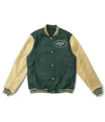 Varsity NY Jets Green and Cream Wool-Leather Jacket