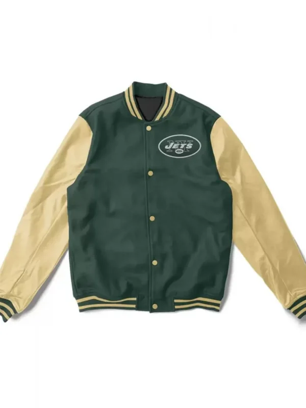 Varsity NY Jets Green and Cream Wool-Leather Jacket