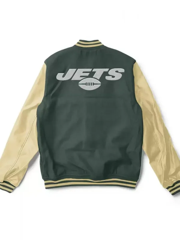 Varsity NY Jets Green and Cream Wool-Leather Jacket