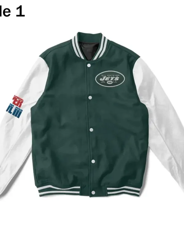 Varsity NY Jets Super Bowler White and Green Jacket