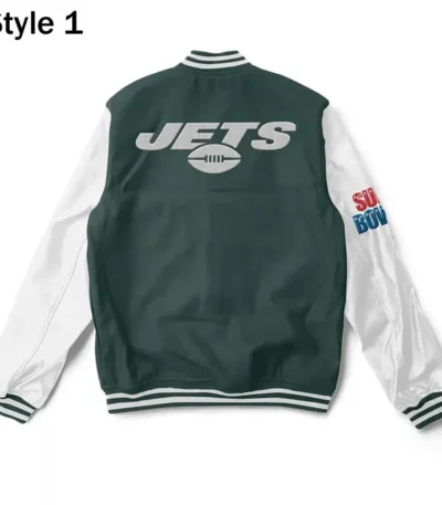 Varsity NY Jets Super Bowler White and Green Jacket