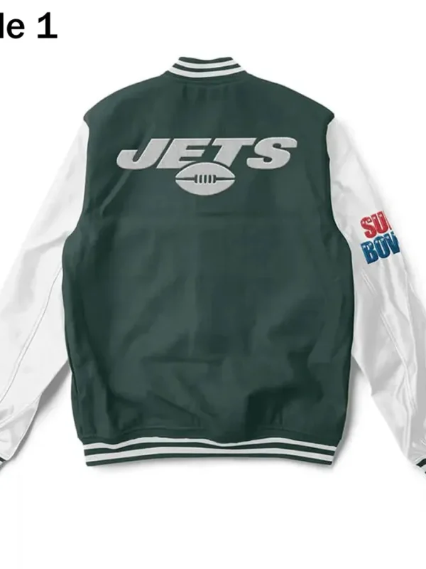 Varsity NY Jets Super Bowler White and Green Jacket