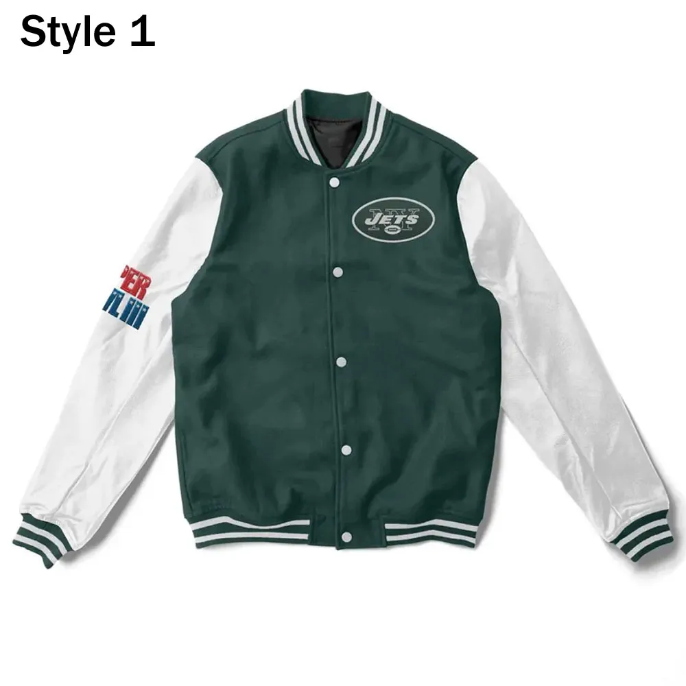 Varsity NY Jets Super Bowler White and Green Jacket Varsity NY Jets Super Bowler White and Green Jacket