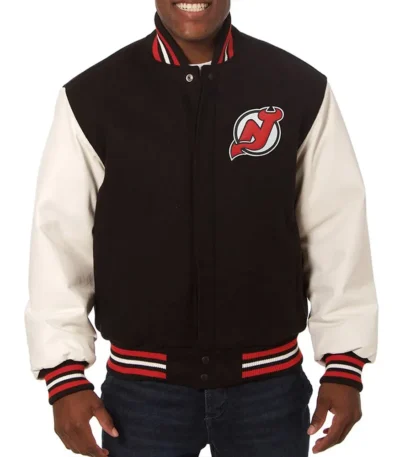 Varsity New Jersey Devils Black and White Two-Tone Jacket