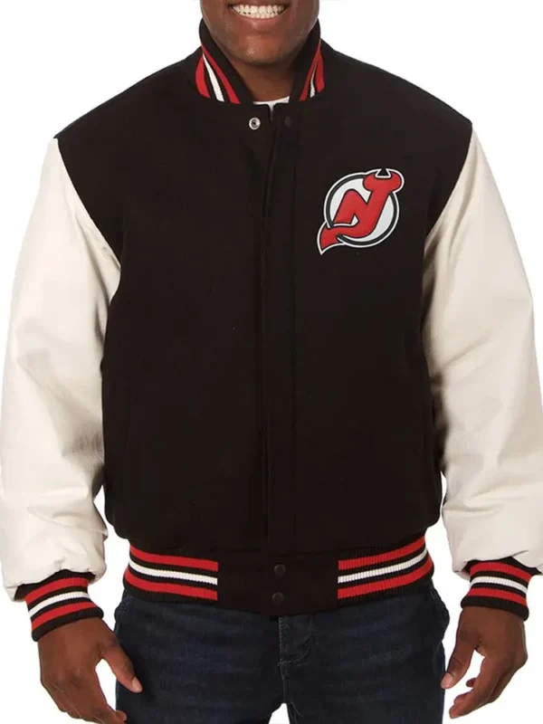 Varsity New Jersey Devils Black and White Two-Tone Jacket