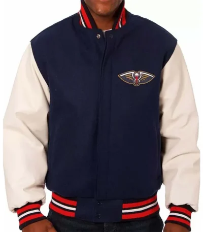 Varsity New Orleans Pelicans Blue and White Jacket
