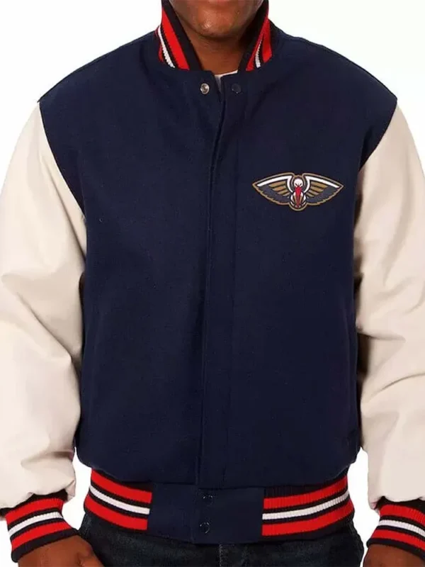 Varsity New Orleans Pelicans Blue and White Jacket