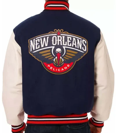 Varsity New Orleans Pelicans Blue and White Jacket