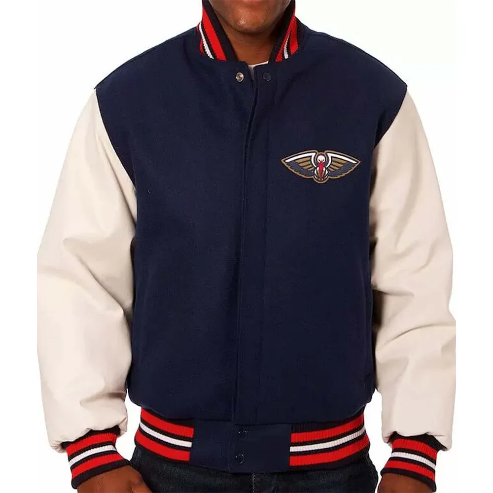 Varsity New Orleans Pelicans Blue and White Jacket Varsity New Orleans Pelicans Blue and White Jacket