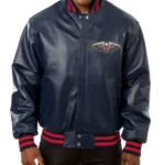 Varsity New Orleans Pelicans Navy Blue Leather Jacket