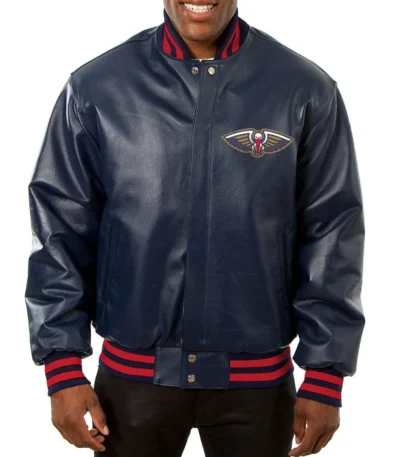 Varsity New Orleans Pelicans Navy Blue Leather Jacket