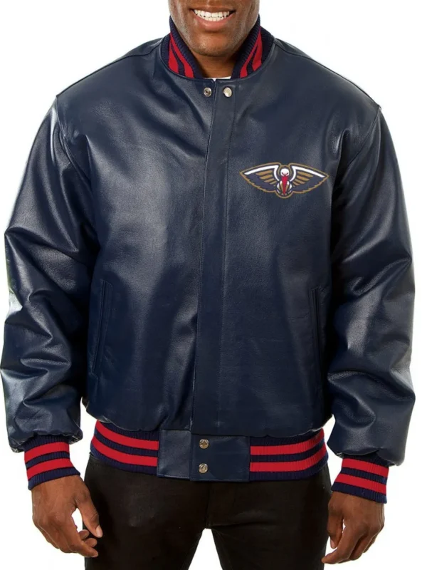 Varsity New Orleans Pelicans Navy Blue Leather Jacket