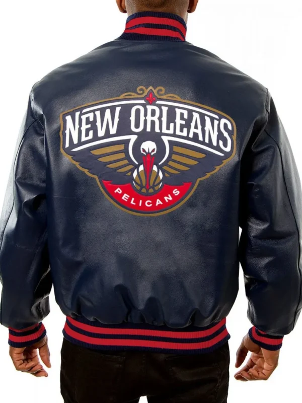 Varsity New Orleans Pelicans Navy Blue Leather Jacket