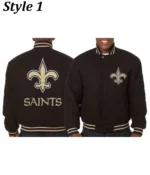 Varsity New Orleans Saints Black Wool Jacket