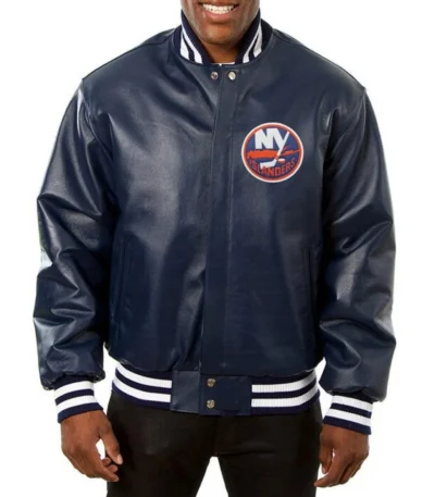 Varsity New York Islanders Navy Blue Leather Jacket