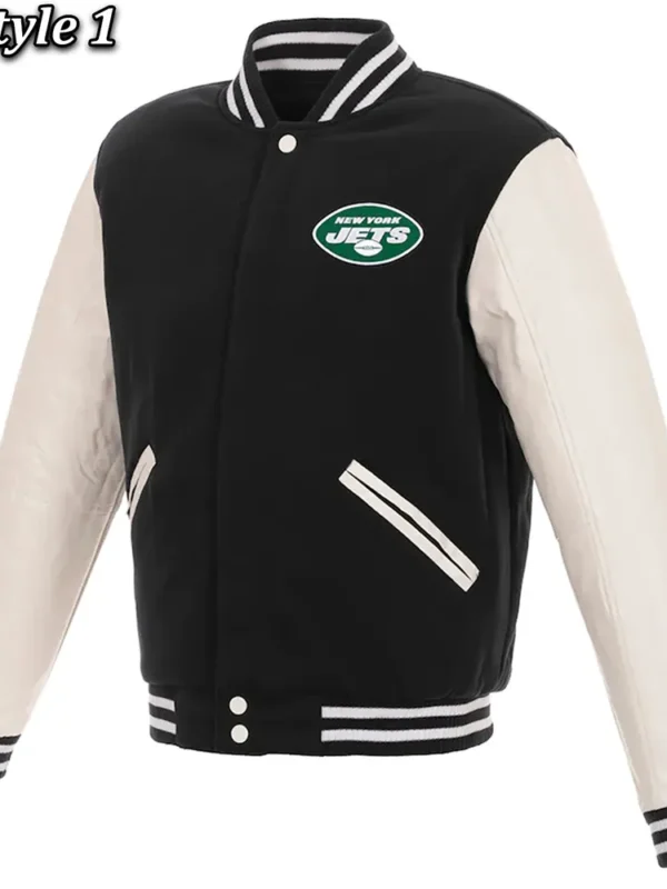 Varsity New York Jets Black and White Two-Tone Jacket