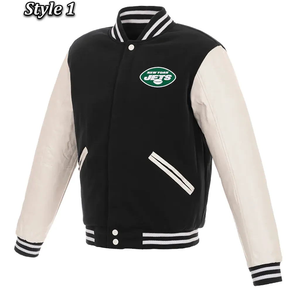 Varsity New York Jets Black and White Two-Tone Jacket Varsity New York Jets Black and White Two-Tone Jacket