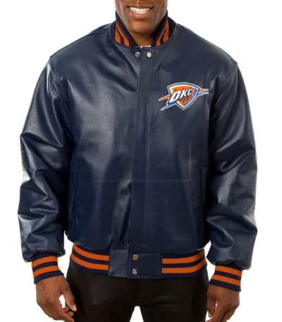 Varsity OKC Navy Blue Leather Jacket