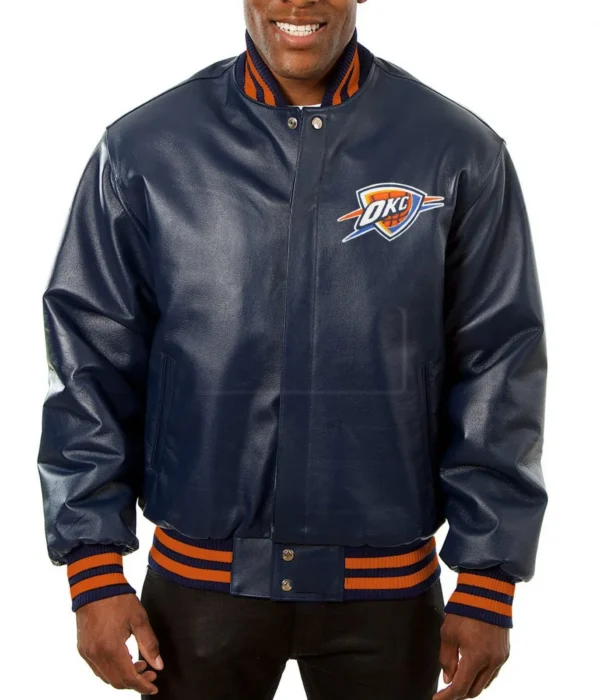 Varsity OKC Navy Blue Leather Jacket