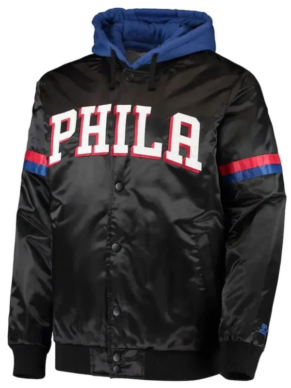 Varsity Philadelphia 76ers Black/Royal Full-Snap Hoodie Jacket