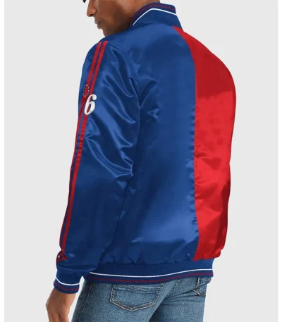 Varsity Philadelphia 76ers Blue and Red Satin Jacket