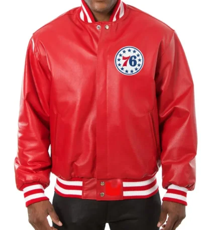 Varsity Philadelphia 76ers Red Leather Jacket