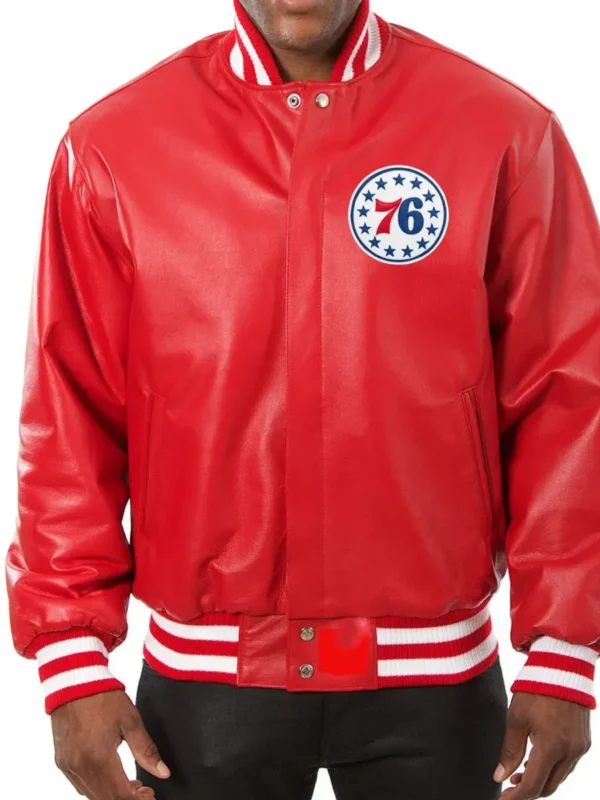 Varsity Philadelphia 76ers Red Leather Jacket