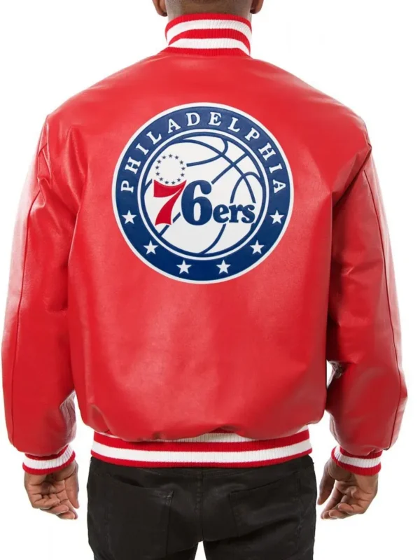 Varsity Philadelphia 76ers Red Leather Jacket