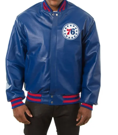 Varsity Philadelphia 76ers Royal Blue Leather Jacket