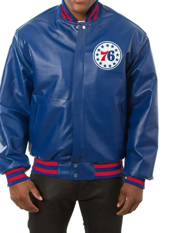 Varsity Philadelphia 76ers Royal Blue Leather Jacket