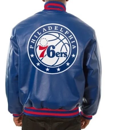 Varsity Philadelphia 76ers Royal Blue Leather Jacket