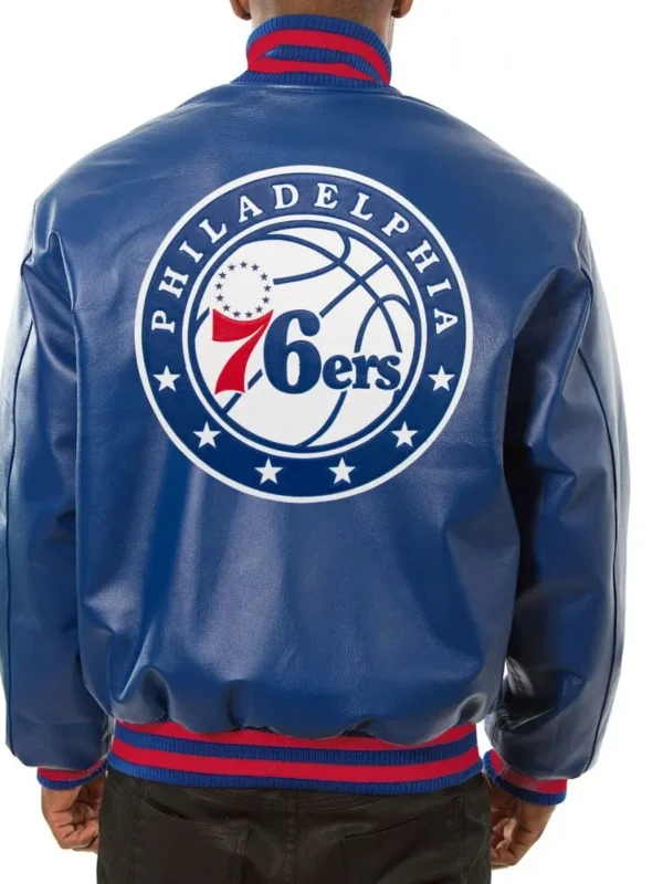 Varsity Philadelphia 76ers Royal Blue Leather Jacket