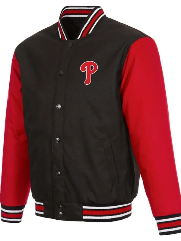 Varsity Philadelphia Phillies Black-Red Poly Twill Jacket