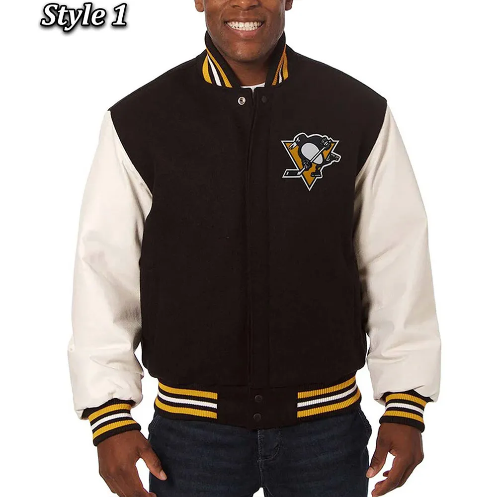 Varsity Pittsburgh Penguins Black and White Two-Tone Jacket Varsity Pittsburgh Penguins Black and White Two-Tone Jacket